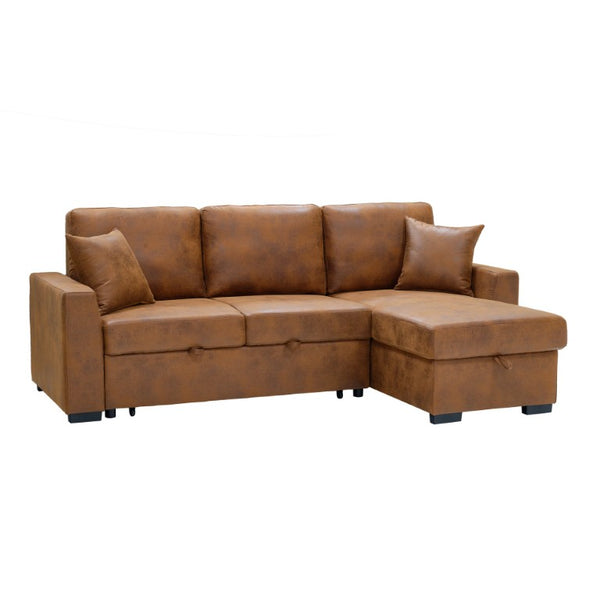 English Elm Corduroy Sectional with Modular Layout Plush Ribbed Upholstery and Two Ottomans Included Brown Faux Leather B2748S00246
