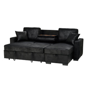 English Elm 94 Inch Convertible Sectional Sleeper Sofa with Reversible Chaise and Hidden Storage Faux Leather 94 inches B2748S00247