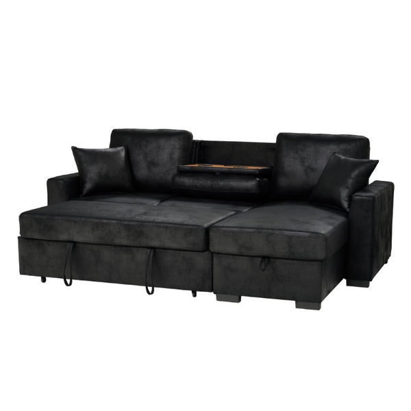 English Elm 94 Inch Convertible Sectional Sleeper Sofa with Reversible Chaise and Hidden Storage Faux Leather 94 inches B2748S00247