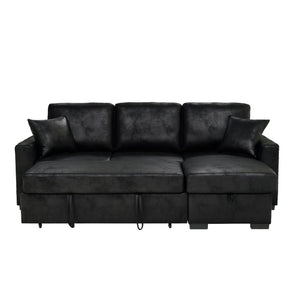 English Elm 94 Inch Convertible Sectional Sleeper Sofa with Reversible Chaise and Hidden Storage Faux Leather 94 inches B2748S00247