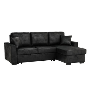 English Elm 94 Inch Convertible Sectional Sleeper Sofa with Reversible Chaise and Hidden Storage Faux Leather 94 inches B2748S00247