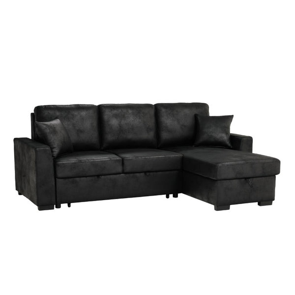 English Elm 94 Inch Convertible Sectional Sleeper Sofa with Reversible Chaise and Hidden Storage Faux Leather 94 inches B2748S00247