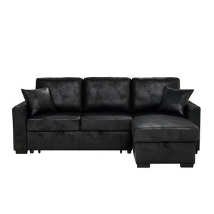 English Elm 94 Inch Convertible Sectional Sleeper Sofa with Reversible Chaise and Hidden Storage Faux Leather 94 inches B2748S00247