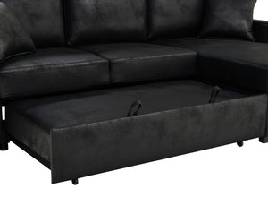 English Elm 94 Inch Convertible Sectional Sleeper Sofa with Reversible Chaise and Hidden Storage Faux Leather 94 inches B2748S00247