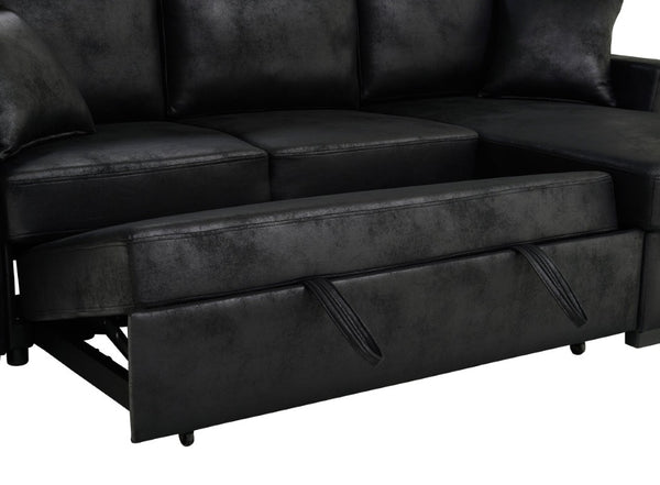 English Elm 94 Inch Convertible Sectional Sleeper Sofa with Reversible Chaise and Hidden Storage Faux Leather 94 inches B2748S00247