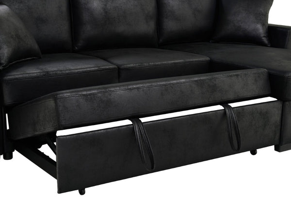 English Elm 94 Inch Convertible Sectional Sleeper Sofa with Reversible Chaise and Hidden Storage Faux Leather 94 inches B2748S00247