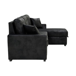 English Elm 94 Inch Convertible Sectional Sleeper Sofa with Reversible Chaise and Hidden Storage Faux Leather 94 inches B2748S00247