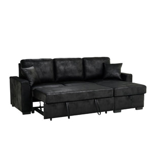 English Elm 94 Inch Convertible Sectional Sleeper Sofa with Reversible Chaise and Hidden Storage Faux Leather 94 inches B2748S00247