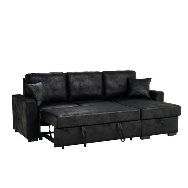 English Elm 94 Inch Convertible Sectional Sleeper Sofa with Reversible Chaise and Hidden Storage Faux Leather 94 inches B2748S00247