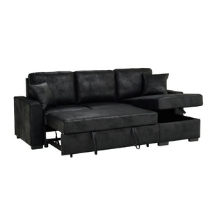 English Elm 94 Inch Convertible Sectional Sleeper Sofa with Reversible Chaise and Hidden Storage Faux Leather 94 inches B2748S00247
