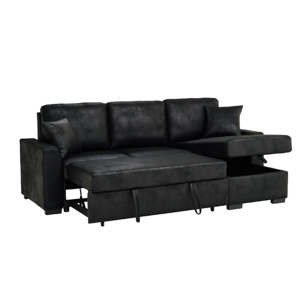 English Elm 94 Inch Convertible Sectional Sleeper Sofa with Reversible Chaise and Hidden Storage Faux Leather 94 inches B2748S00247