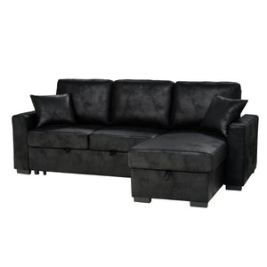 English Elm 94 Inch Convertible Sectional Sleeper Sofa with Reversible Chaise and Hidden Storage Faux Leather 94 inches B2748S00247