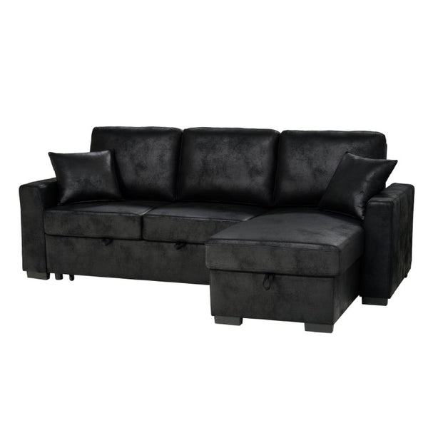 English Elm 94 Inch Convertible Sectional Sleeper Sofa with Reversible Chaise and Hidden Storage Faux Leather 94 inches B2748S00247