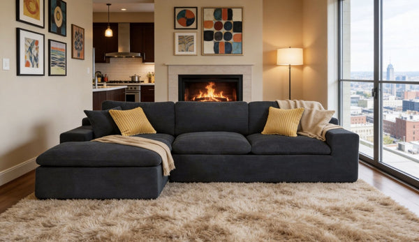 English Elm 94 Inch Convertible Sectional Sleeper Sofa with Reversible Chaise and Hidden Storage Polyester Blend 106 inches B2748S00248