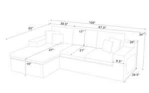 English Elm 94 Inch Convertible Sectional Sleeper Sofa with Reversible Chaise and Hidden Storage Polyester Blend 106 inches B2748S00248