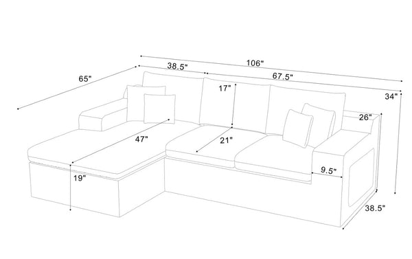 English Elm 94 Inch Convertible Sectional Sleeper Sofa with Reversible Chaise and Hidden Storage Polyester Blend 106 inches B2748S00248