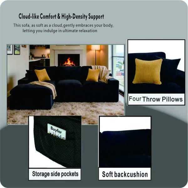 English Elm 94 Inch Convertible Sectional Sleeper Sofa with Reversible Chaise and Hidden Storage Polyester Blend 106 inches B2748S00248