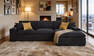 English Elm Coffee-Bean Curved Sectional Sofa with Organic Silhouette for Modern Living Rooms Black 106 L x 65 W x 34 H B2748S00249