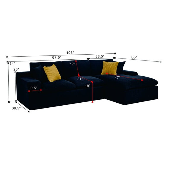 English Elm Coffee-Bean Curved Sectional Sofa with Organic Silhouette for Modern Living Rooms Black 106 L x 65 W x 34 H B2748S00249