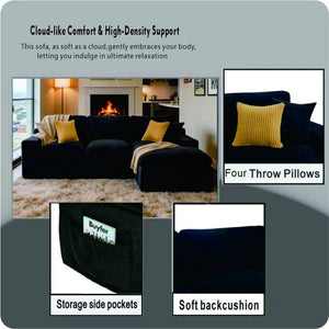 English Elm Coffee-Bean Curved Sectional Sofa with Organic Silhouette for Modern Living Rooms Black 106 L x 65 W x 34 H B2748S00249