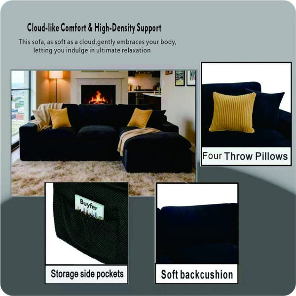 English Elm Coffee-Bean Curved Sectional Sofa with Organic Silhouette for Modern Living Rooms Black 106 L x 65 W x 34 H B2748S00249