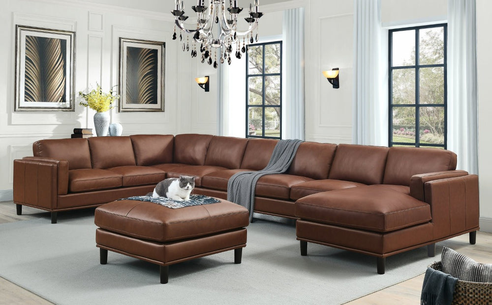 English Elm Leather Match U-Shaped Sectional with Ottoman for Spacious Modern Living Rooms B2748S00258