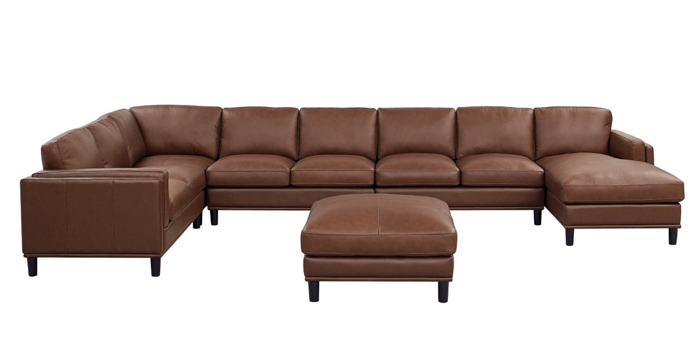 English Elm Leather Match U-Shaped Sectional with Ottoman for Spacious Modern Living Rooms B2748S00258