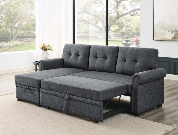 English Elm 86 Inch Linen Blend Sectional Sleeper with Reversible Chaise and Hidden Storage B2748S00259