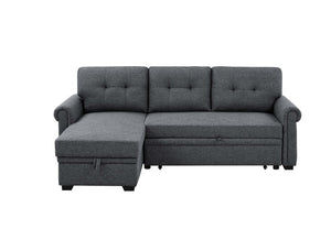 English Elm 86 Inch Linen Blend Sectional Sleeper with Reversible Chaise and Hidden Storage B2748S00259