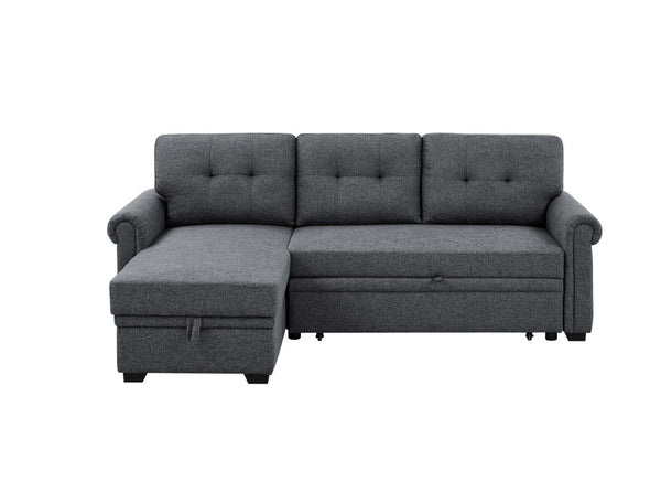 English Elm 86 Inch Linen Blend Sectional Sleeper with Reversible Chaise and Hidden Storage B2748S00259
