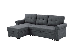 English Elm 86 Inch Linen Blend Sectional Sleeper with Reversible Chaise and Hidden Storage B2748S00259