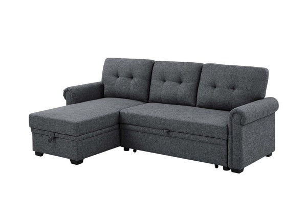 English Elm 86 Inch Linen Blend Sectional Sleeper with Reversible Chaise and Hidden Storage B2748S00259