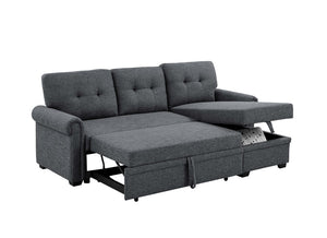 English Elm 86 Inch Linen Blend Sectional Sleeper with Reversible Chaise and Hidden Storage B2748S00259