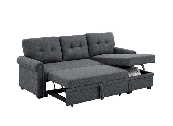 English Elm 86 Inch Linen Blend Sectional Sleeper with Reversible Chaise and Hidden Storage B2748S00259