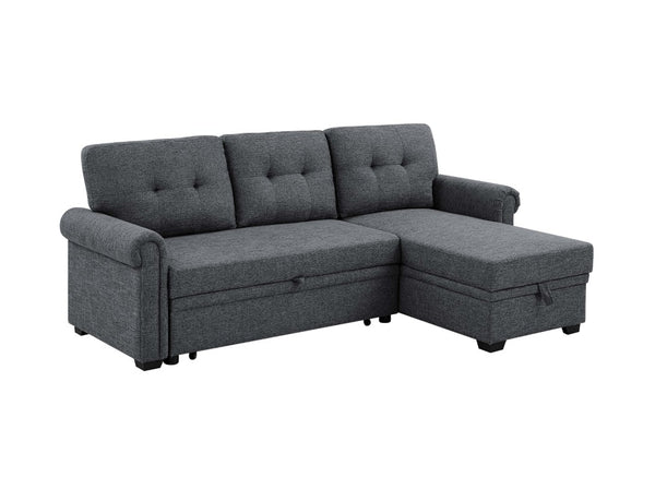 English Elm 86 Inch Linen Blend Sectional Sleeper with Reversible Chaise and Hidden Storage B2748S00259