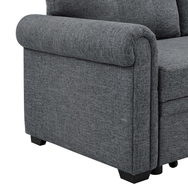 English Elm 86 Inch Linen Blend Sectional Sleeper with Reversible Chaise and Hidden Storage B2748S00259