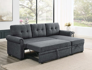 English Elm 86 Inch Linen Blend Sectional Sleeper with Reversible Chaise and Hidden Storage B2748S00259