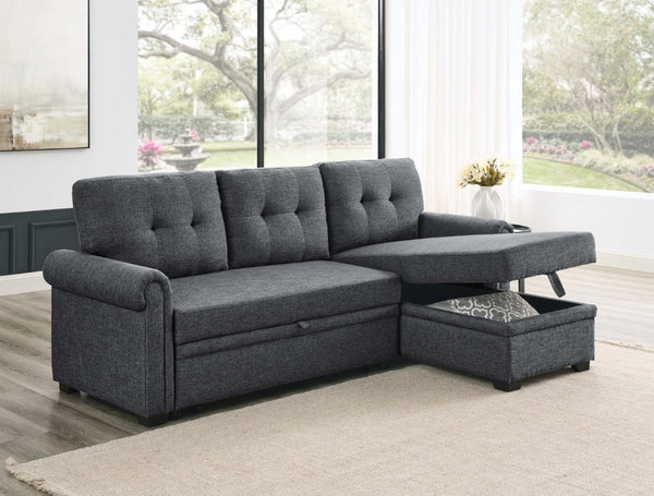 English Elm 86 Inch Linen Blend Sectional Sleeper with Reversible Chaise and Hidden Storage B2748S00259