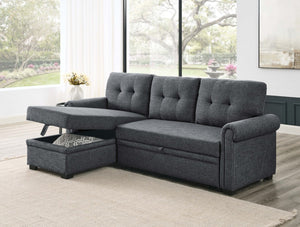 English Elm 86 Inch Linen Blend Sectional Sleeper with Reversible Chaise and Hidden Storage B2748S00259