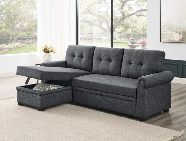 English Elm 86 Inch Linen Blend Sectional Sleeper with Reversible Chaise and Hidden Storage B2748S00259