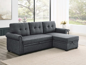 English Elm 86 Inch Linen Blend Sectional Sleeper with Reversible Chaise and Hidden Storage B2748S00259