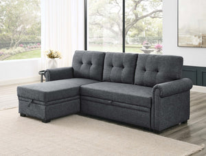 English Elm 86 Inch Linen Blend Sectional Sleeper with Reversible Chaise and Hidden Storage B2748S00259