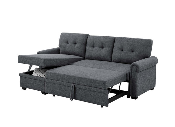 English Elm 86 Inch Linen Blend Sectional Sleeper with Reversible Chaise and Hidden Storage B2748S00259