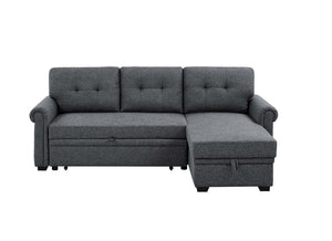 English Elm 86 Inch Linen Blend Sectional Sleeper with Reversible Chaise and Hidden Storage B2748S00259