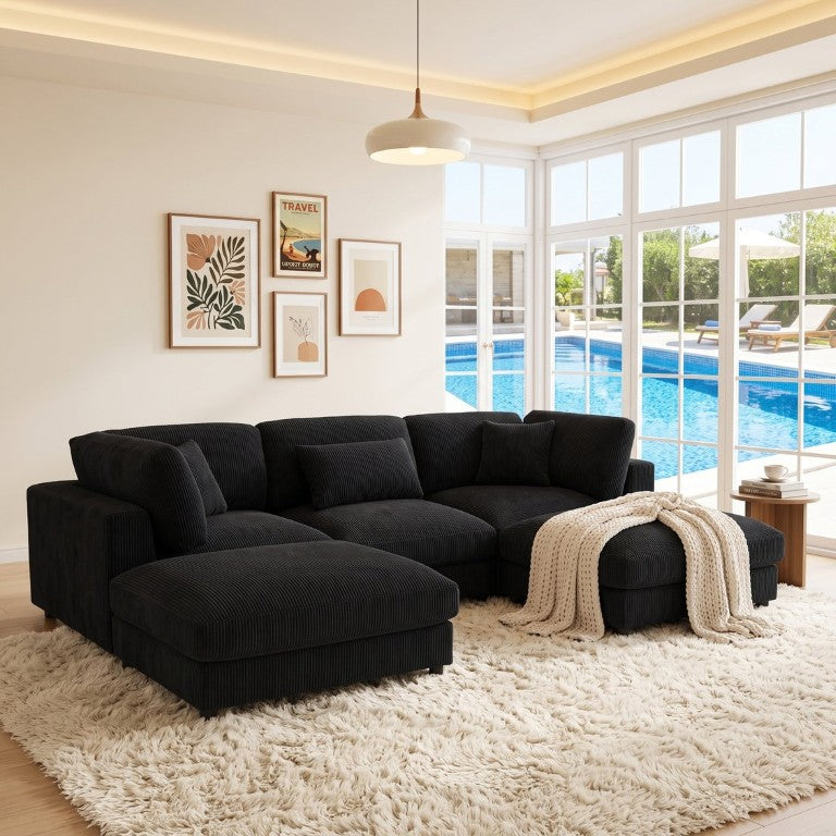 English Elm Corduroy Ribbed Modular Sectional Sofa for Spacious Living Room Comfort and Style B2748S00260