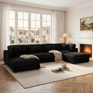 English Elm Corduroy Modular Sectional Sofa Textured Fabric Seating for Modern Living Rooms B2748S00261