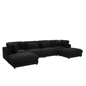English Elm Corduroy Modular Sectional Sofa Textured Fabric Seating for Modern Living Rooms B2748S00261