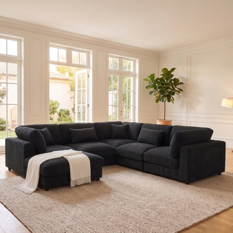 English Elm Corduroy Ribbed Modular Sectional Sofa with L Shaped Layout for Modern Living Rooms B2748S00262