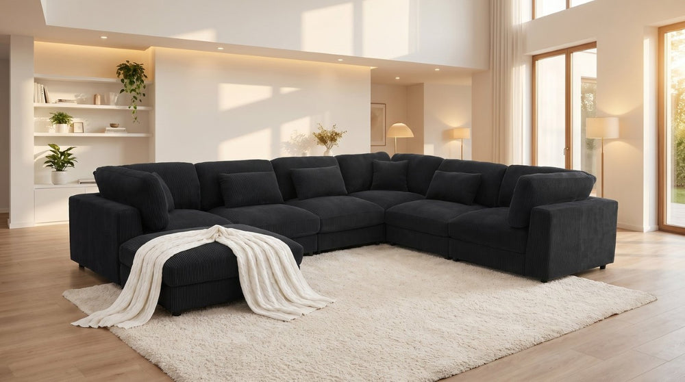 English Elm Corduroy Modular Sectional with Textured Upholstery and Flexible Living Room Configuration B2748S00263