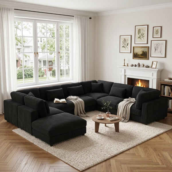 English Elm Corduroy Ribbed Modular Sectional Sofa for Open Concept Living Rooms with Custom Layout B2748S00264